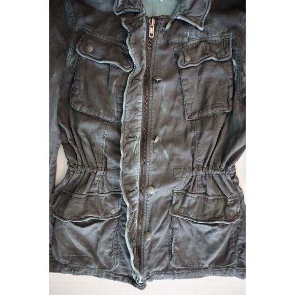 Free People OB610284 Women Sz M Charcoal Blue Double Cloth Military Jacket - Picture 9 of 13